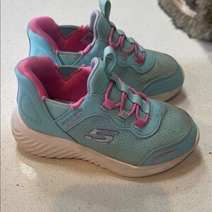 Skechers Kids Aqua Blue and Pink Slip-On Athletic Sneakers